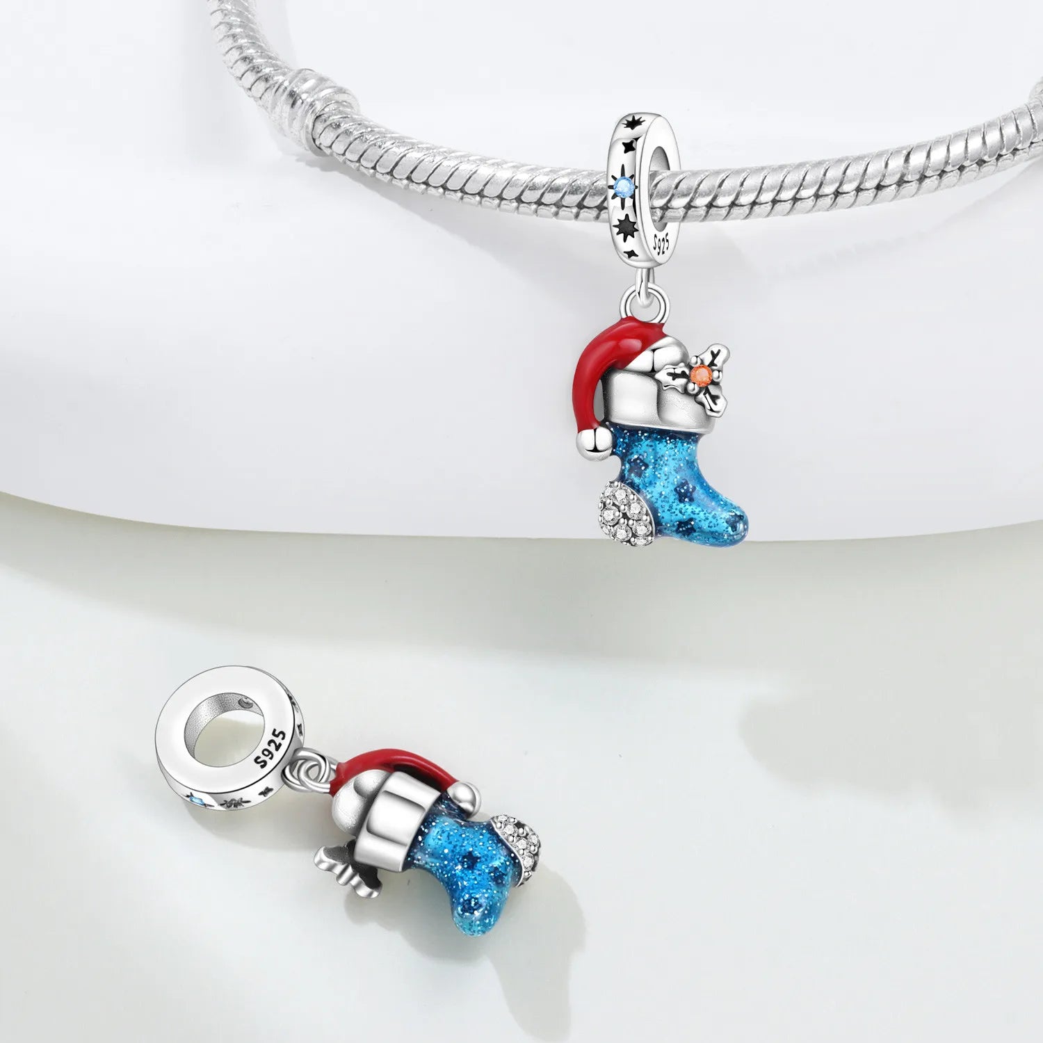 PANPOKI 925 Sterling Silver Christmas Sock Pendant Beads Original Pendants Bracelet Charm Jewelry Party DIY Trendy Gifts