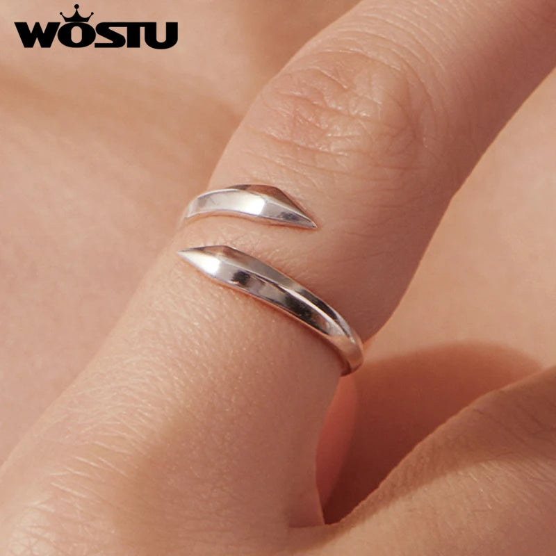 WOSTU Original S925 Sterling Silver Ring for Women, Modern Geometric Arrow Band, Minimalist Dainty Adjustable Stacking Jewelry