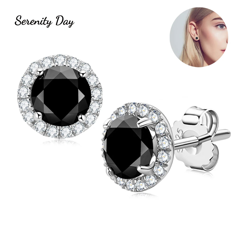 Serenity 1.6ct Black Moissanite Earrings For Women Gift 100% S925 Sterling Silver Plated 18K Round Bag Stud Earring Fine Jewelry - Madeinsea©