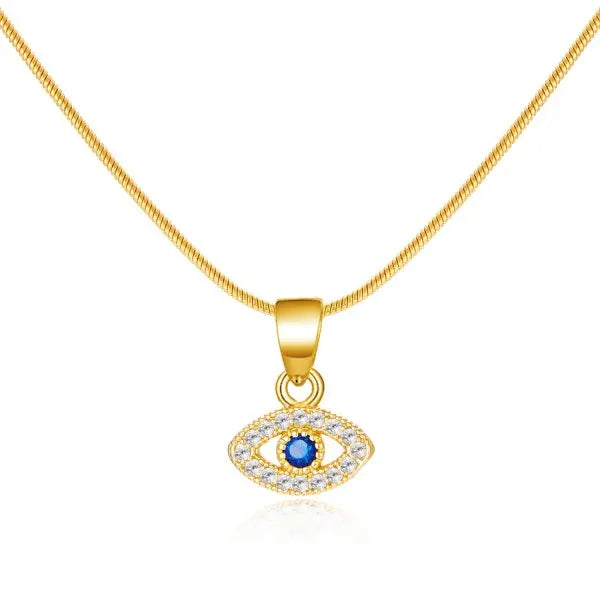 Stainless Steel Inlaid Zircon Moon Star Pendant Necklace For Women Lucky Turkish Evil Eye Clavicle Chain Choker Party Jewelry