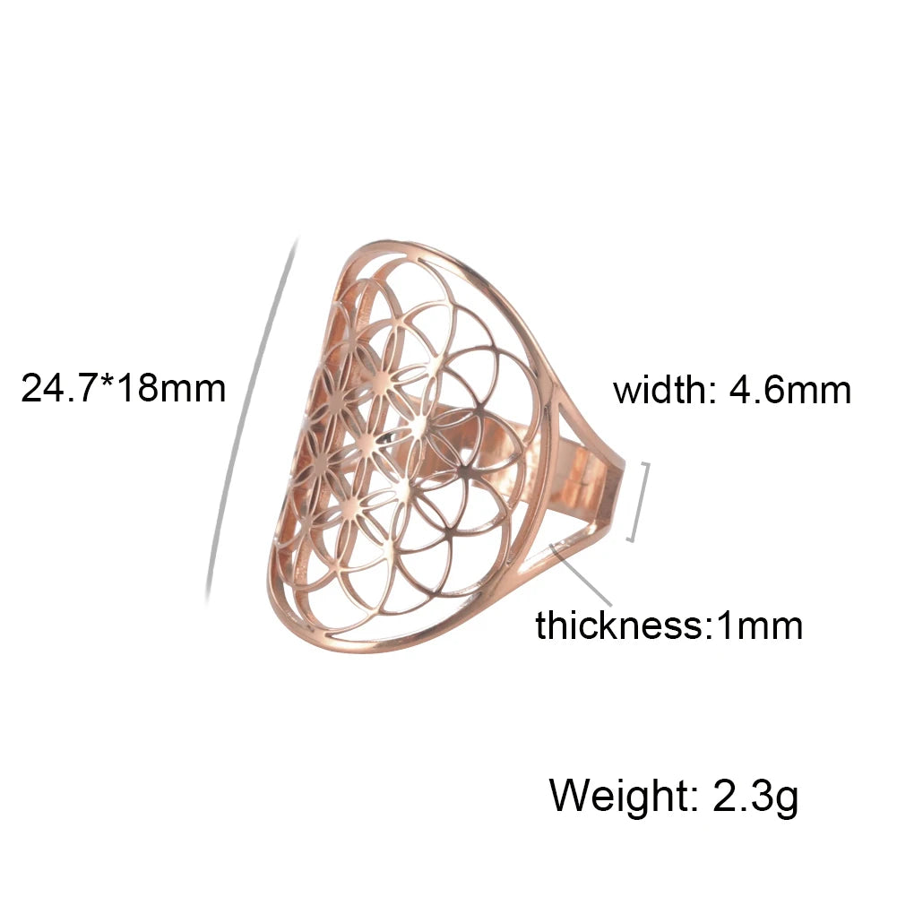 Unift Scared Geometry Flower of Life Ring Adjustable Stainless Steel Ring Men Women Accessories Vintage Filigree Viking Jewelry - Madeinsea©
