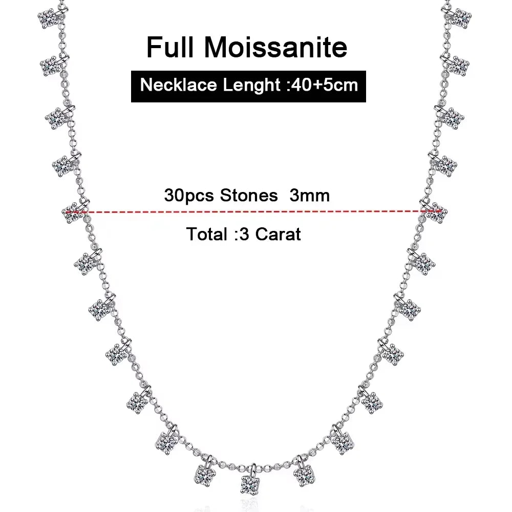 Serenity 3mm 4mm D Color Moissanite Necklace For Women Gift 100% S925 Sterling Silver Plated 18K Sparkling Gypsophila Neck Chain