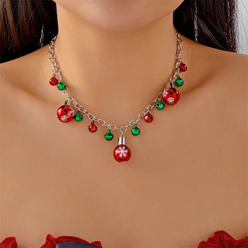 Fashion Christmas Metal Chain Necklace For Women Crystal Zircon Elk Santa Claus Snowman Bell Xmas Tree Pendant Choker Jewelry