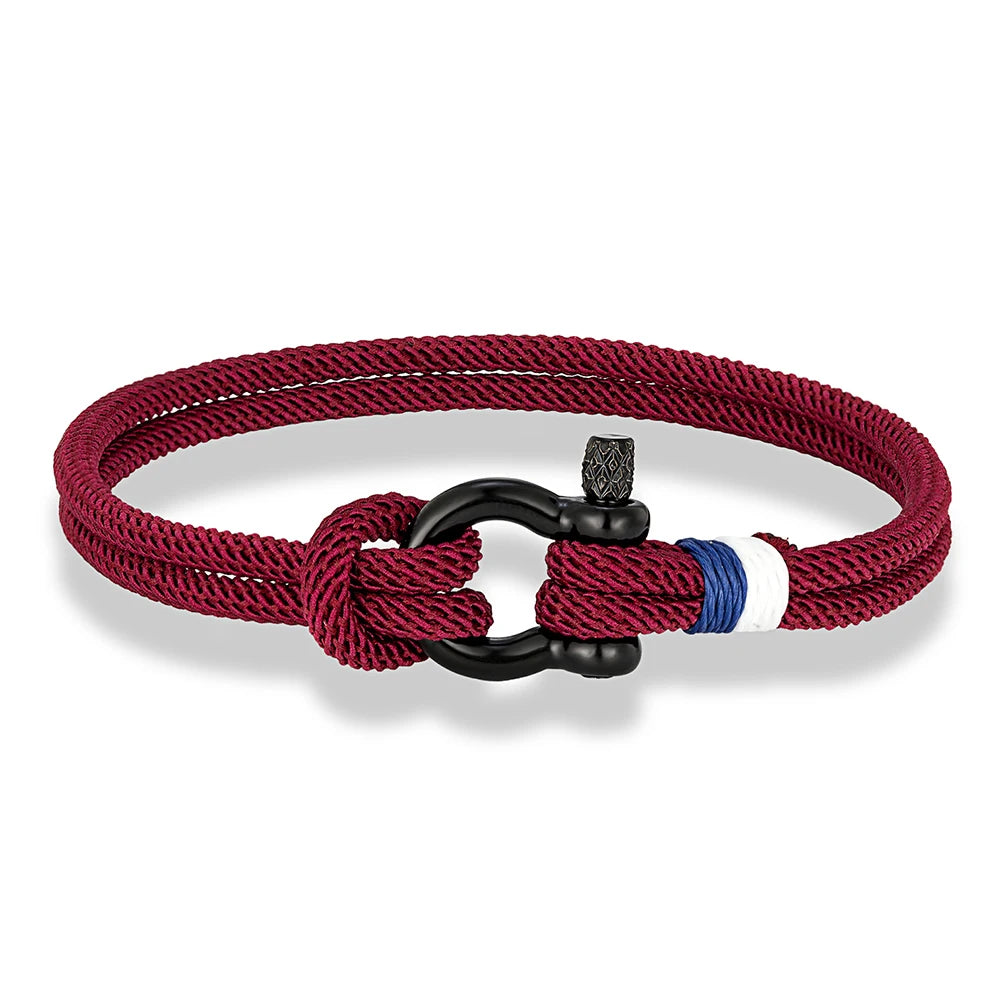 MKENDN Schwarzes Armband aus Edelstahl mit Hufeisenschnalle für Männer und Frauen, marineblaues Überlebensarmband aus geflochtenem Seil, Paarschmuck