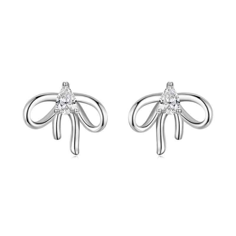 WOSTU Real 925 Sterling Silver Big Bow Stud Earrings For Women Wedding Party Jewelry Bowknot Ear Studs Girl Birthday Gift 18mm