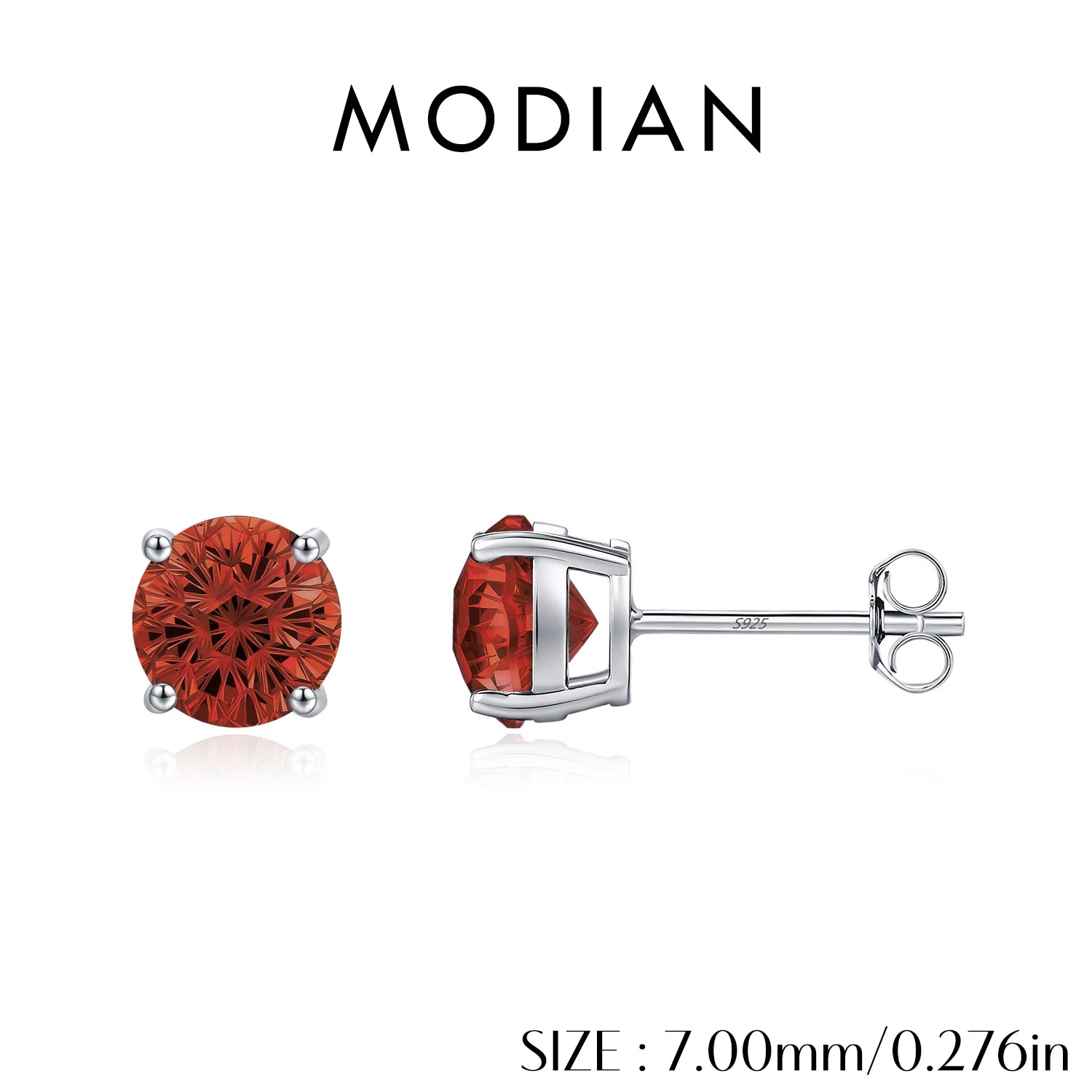 MODIAN 925 Sterling Silver Trendy Pomegranate Red Firework Cut Round CZ Stud Earrings For Women And Men Fine Jewelry
