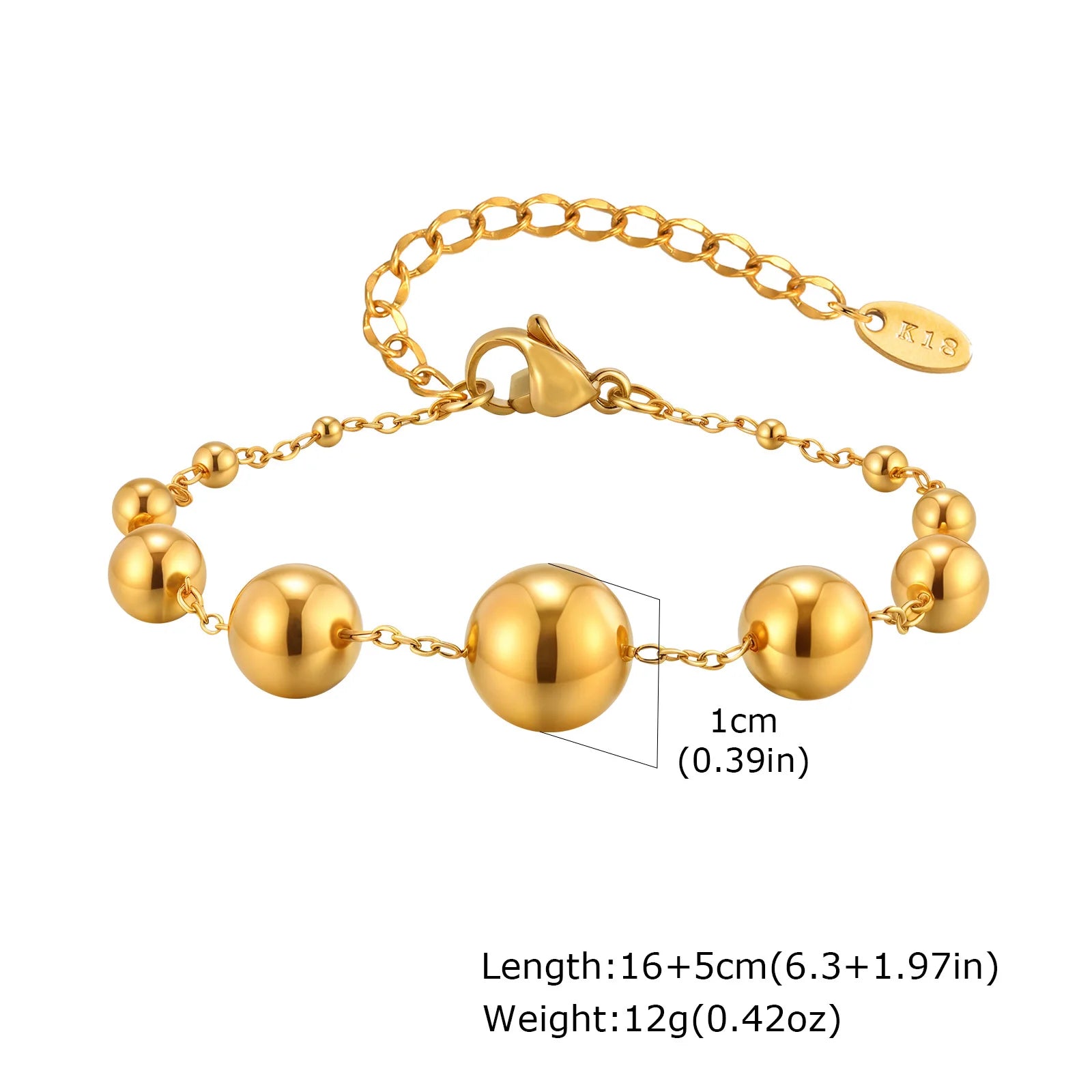 Vnox Big And Small 10 Round Ball Bracelets Stainless Steel Fashion Beaded Chain Bracelet For Women Jewelry Set Party Gifts