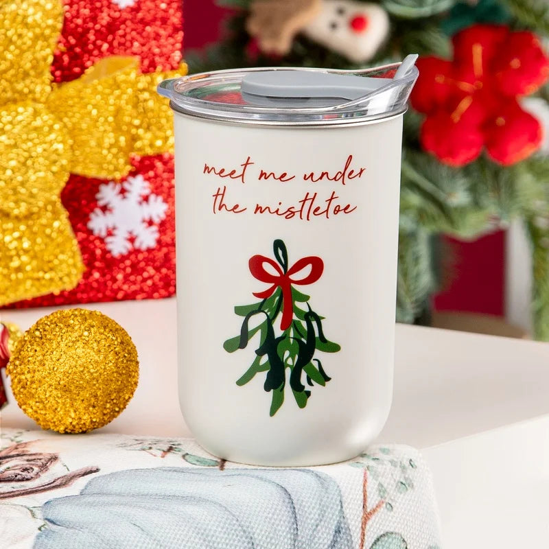 300ml Christmas Tree Thermos Cups Stainless Steel Coffee Cup Double-Layer Insulation Water Bottle For Outdoor Travel Beverage