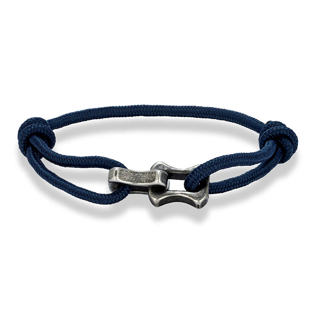 MKENDN Locomotive Vintage Oxidized Black Keel Chain Link Men Women Nylon Rope Bracelet Punk Stainless Steel Motorcycle Bracelets