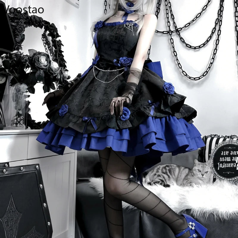 Victorian Vintage Gothic Lolita Jsk Dress Women Elegant Rose Ruffles Bow Princess Dresses Halloween Girls Y2k Tea Party Dress