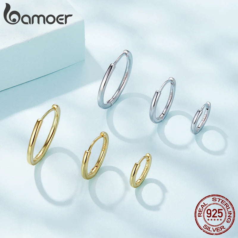 BAMOER Gold Hoop Earrings for Women, 925 Sterling Silver Minimalist Huggie Hoops Cartilage Piercing Earrings Ear Cuff for Women