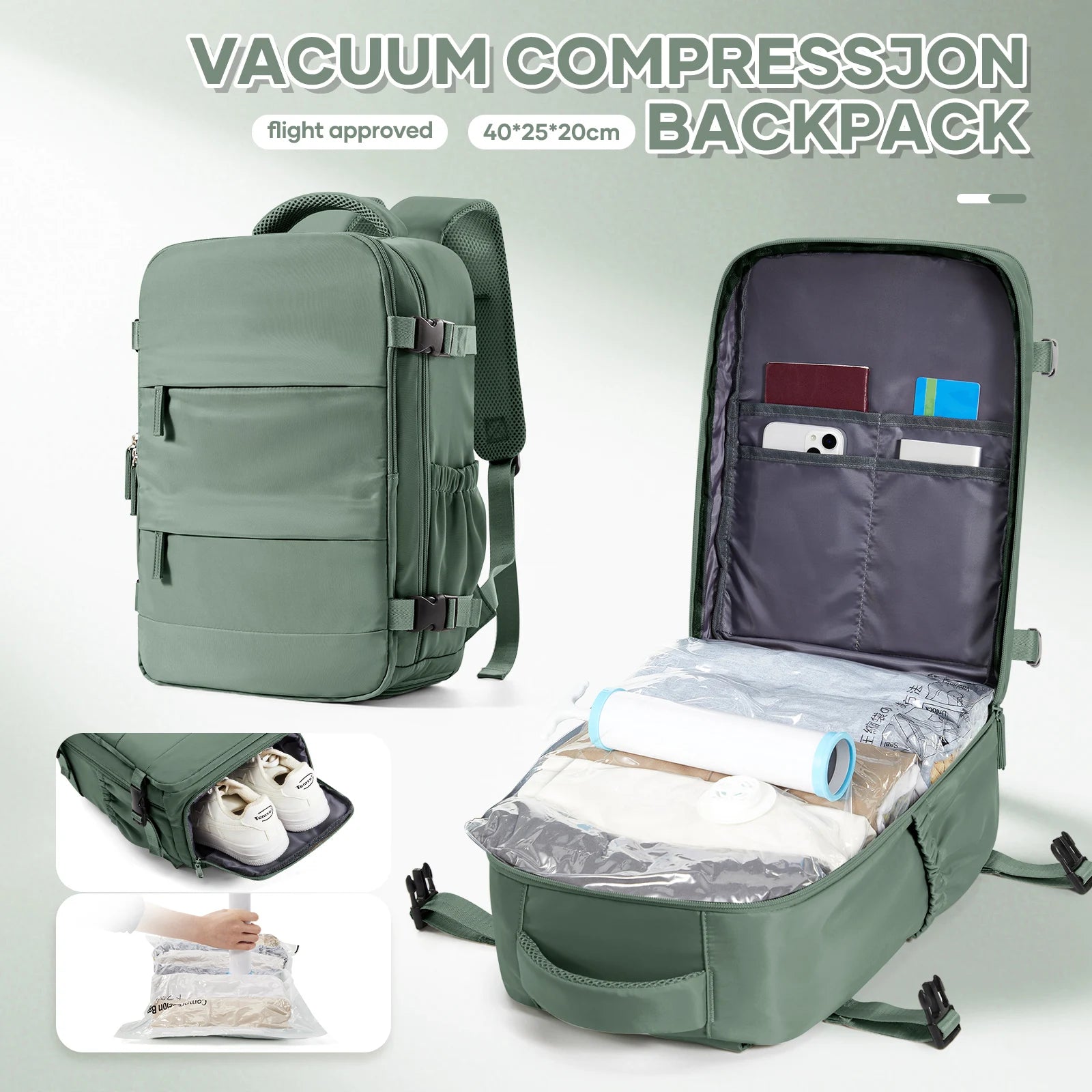 Vacuum Compression Bags Women Men Hand Luggage Ryanair 40x20x25 Trave Backpack, Business Laptop Bag Carry on School Backpack