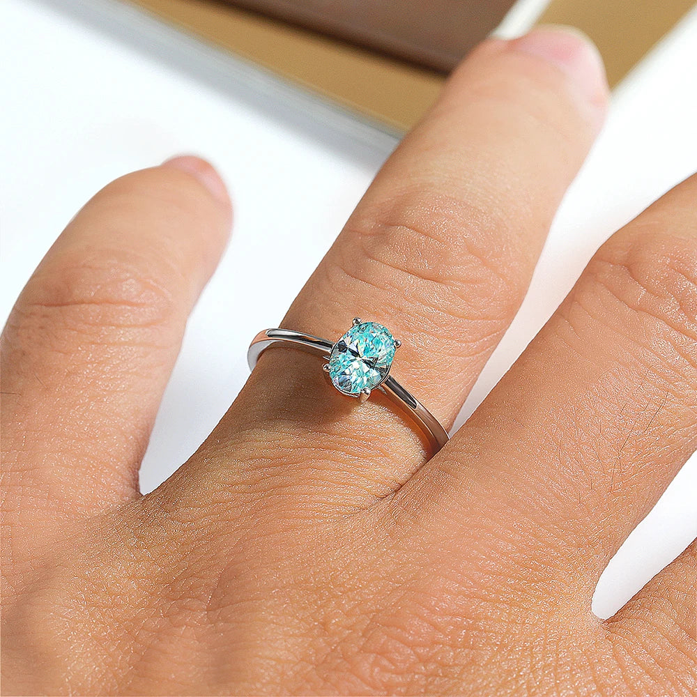 Serenity 1ct Oval Cut Paraiba Green Moissanite Rings for Women 100% 925 Sterling Silver Plated 18K Lab Diamond Rings Jewelry GRA - Madeinsea©