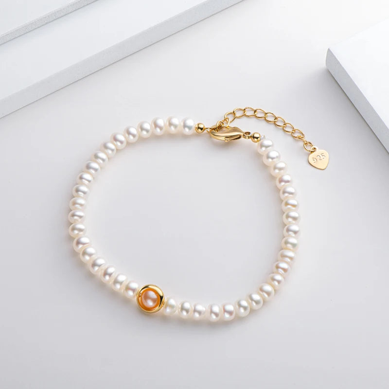 14K Gold Plated  Real Natural Freshwater Pearl Fashion Bracelet Ladies Elegant Bracelet Jewelry Girlfriend Birthday Wedding Gift