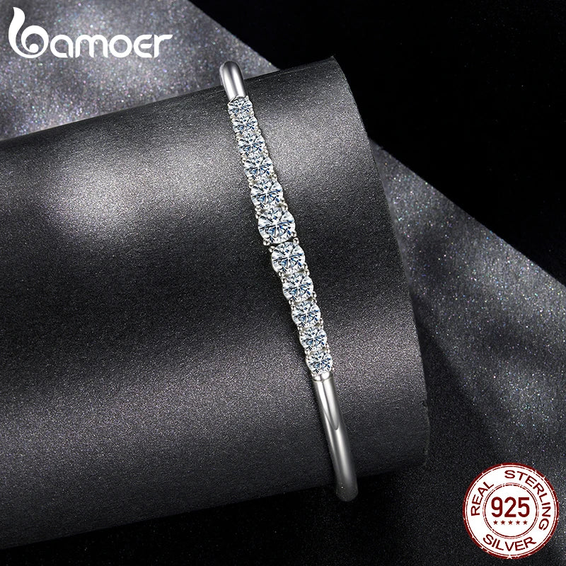 BAMOER 3,6 Karat Moissanit-Armband mit verstellbarem Armband, offenes Armband, 925er Sterlingsilber, runder Schliff, ideal als Hochzeitsgeschenk für Damen.