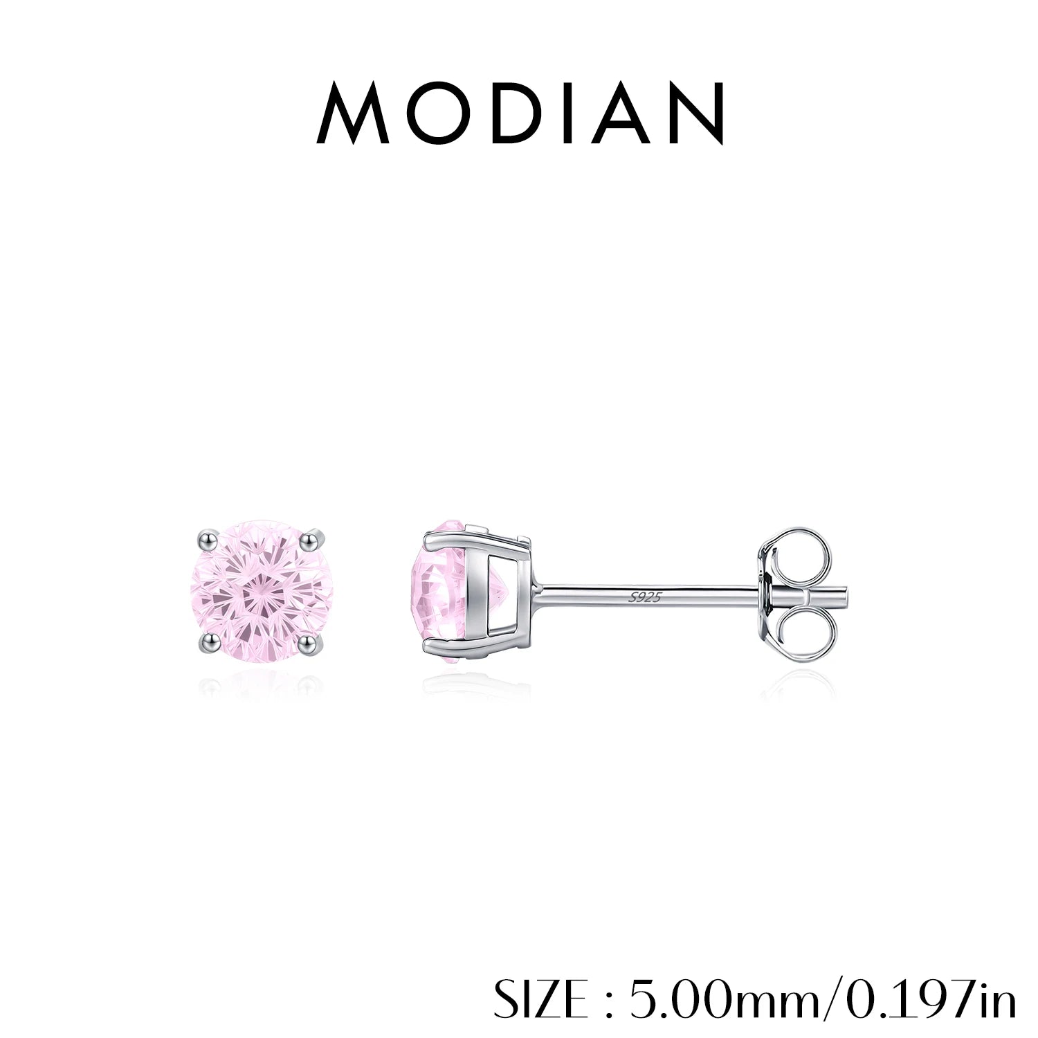 MODIAN 925 Sterling Silver Sweet Light Pink Round Firework Cut CZ Studs Earrings For Women And Men Fine Jewelry