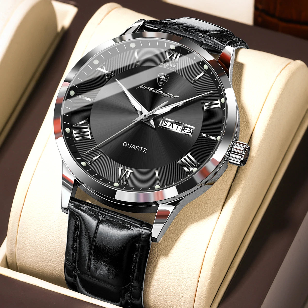 POEDAGAR Luxury Watch For Man Military Sport Leather Men Quartz Watch Waterproof Luminous Date Week Men's Watches Male Reloj+Box