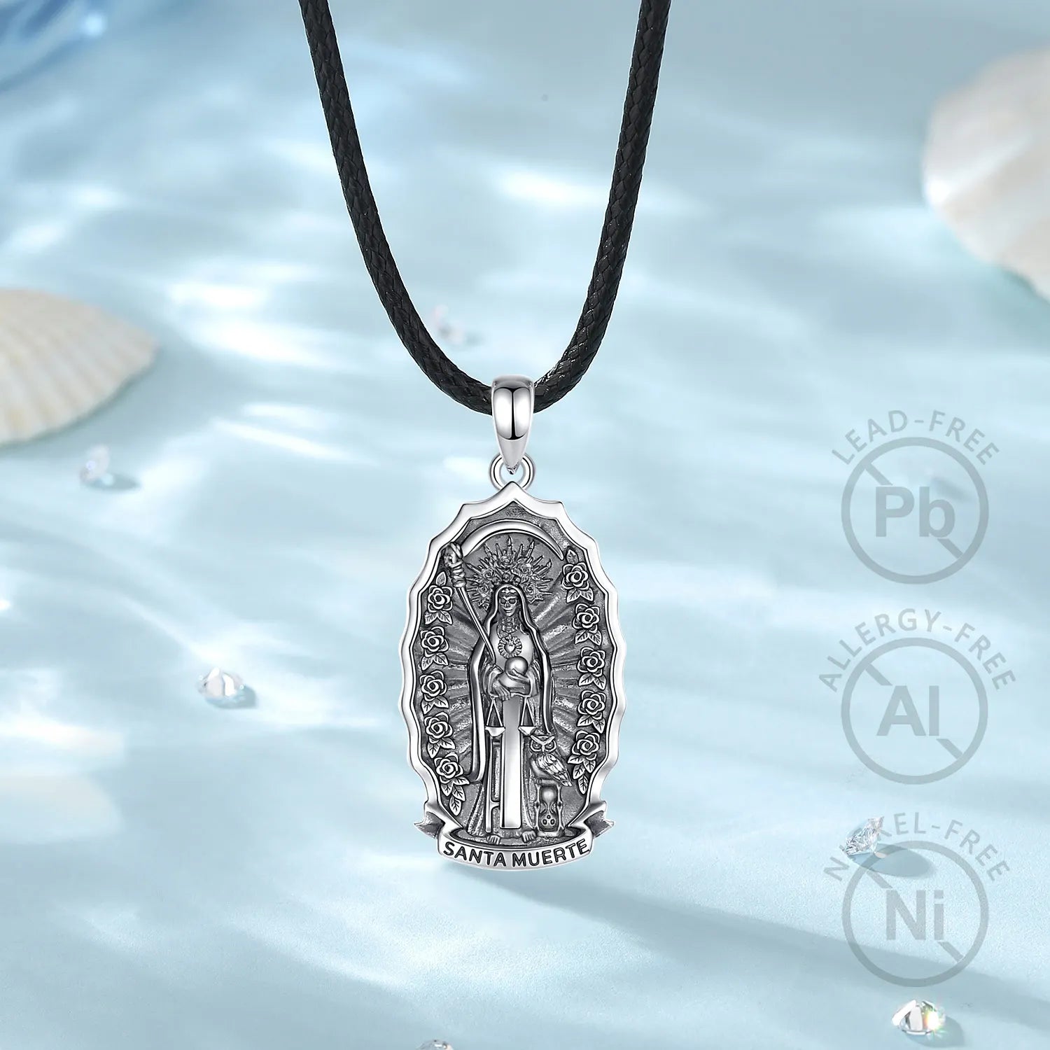 Eudora 925 Sterling Silver Santa Muerte Necklace for Women Man Holy Death Scythe Mexican Pendant Personality Jewelry Fine Gift