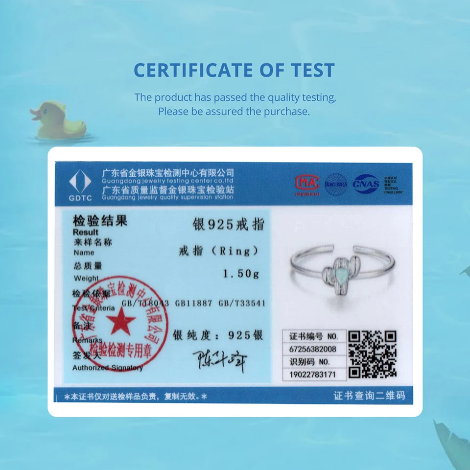 BAMOER 2025 Solid 925 Sterling Silver Cute Cactus Adjustable Rings Lovely Plant Open Ring Jewelry for Women Girls SCR1120-E