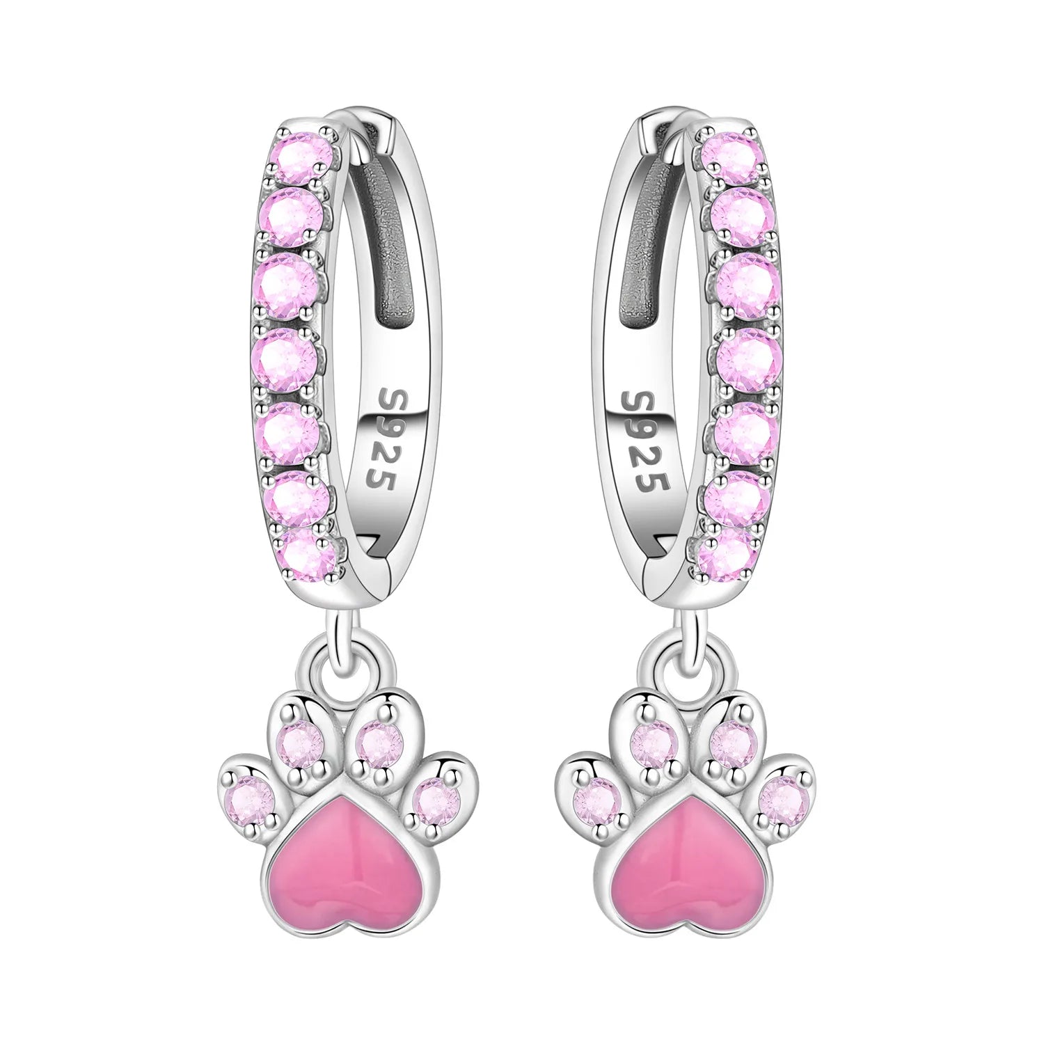 PANPOKI 925 Sterling Silver Pink Heart Balloon Dog Drop Earrings Women Earrings Birthday Party Fashion Jewelry Original Gifts