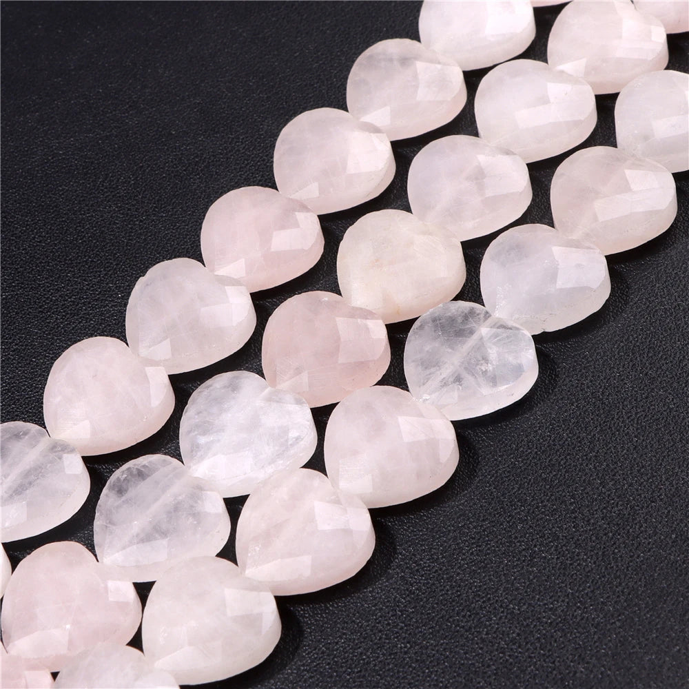 Natural Rose Quartz Healing Stone Bead 15MM Faceted Heart Shape Pink Crystal Beads For Jewelry Making Earrings Necklace Bracelet