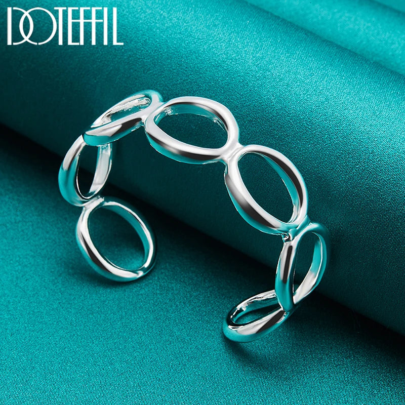 DOTEFFIL 925 Sterling Silver Full Round O Bangle Bracelet For Woman Man Wedding Engagement Fashion Charm Party Jewelry