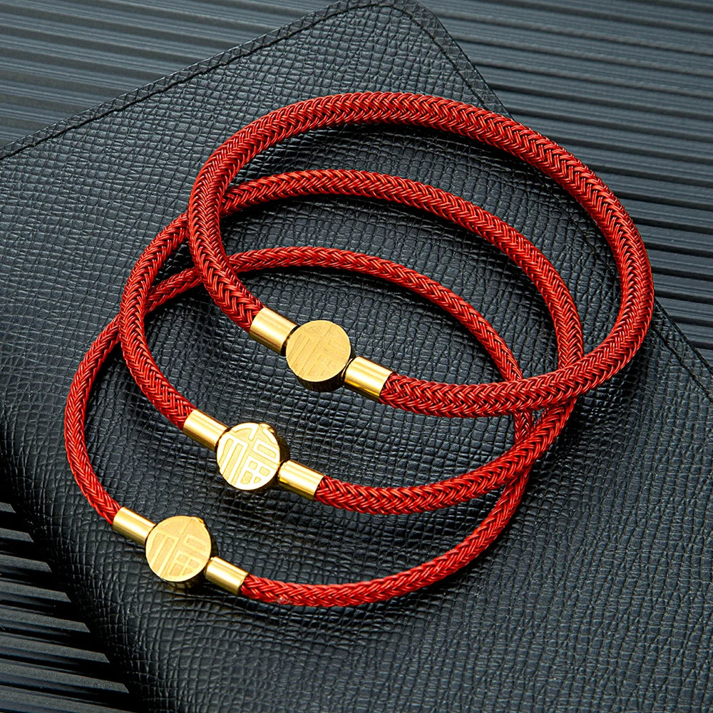 MKENDN Minimalist Non-fading Steel Wire Rope Bracelet Men Women Lucky Red Bracelet 316L Clasp Classic Cuff Charm Bracelet Gifts