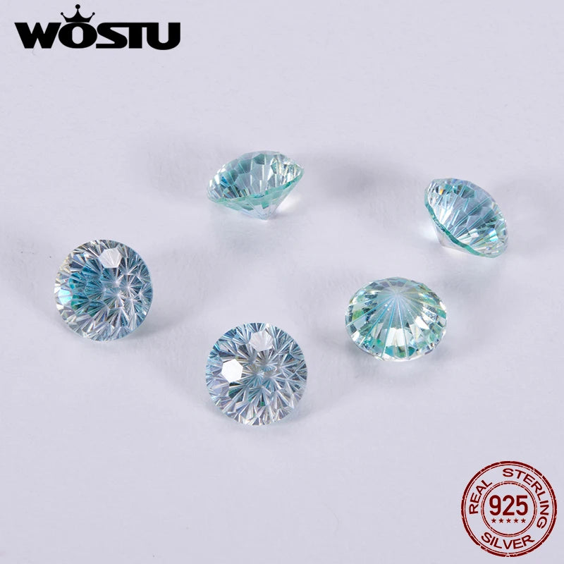 WOSTU 925 Silver 2CT Firework Zircon Stud Earrings For Women, Rainbow Blue Jewelry Gift Classical Round Ear Studs Wedding Gif