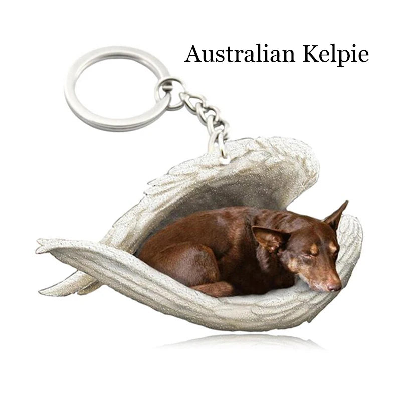 100 Style Cut Dog Sleeping Angel Pendant Bag Keychain Car Keychain Keyring Animal Pet Jewelry Boyfriend Girls Gift Accessories