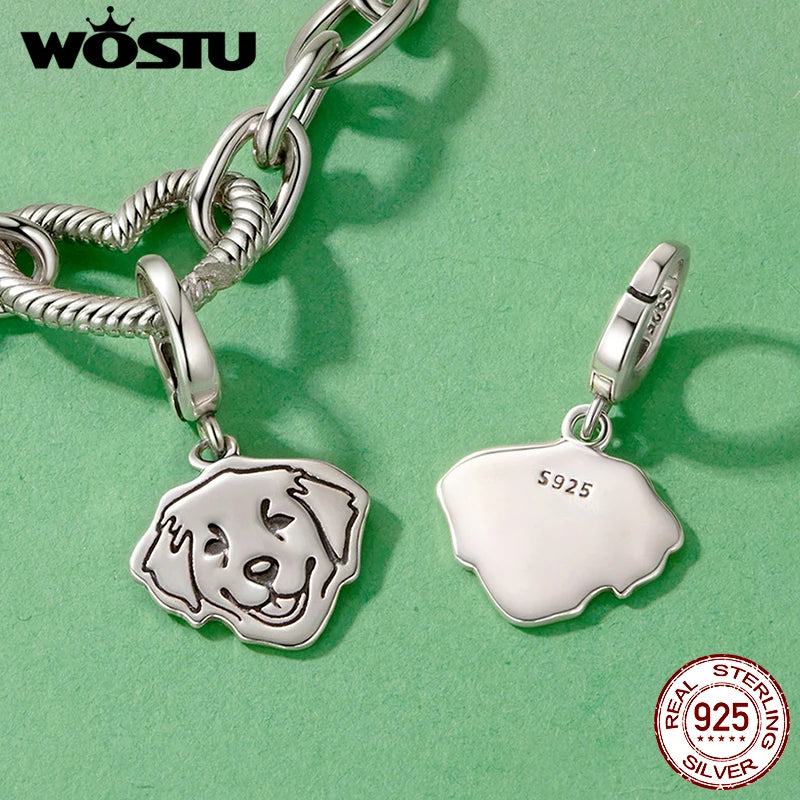 WOSTU Breloques en argent sterling 925 représentant un chien - Pendentif mignon avec fermoir animal - Idéal pour la création de bracelets et colliers - Cadeau parfait pour les amoureux des animaux