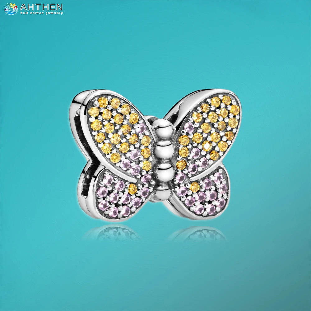 Ahthen 925 Sterling Silver Bead Silver Star Timeless Sparkle Heart Dangle Clip Charms fit Snake Chain Reflexions Bracelets