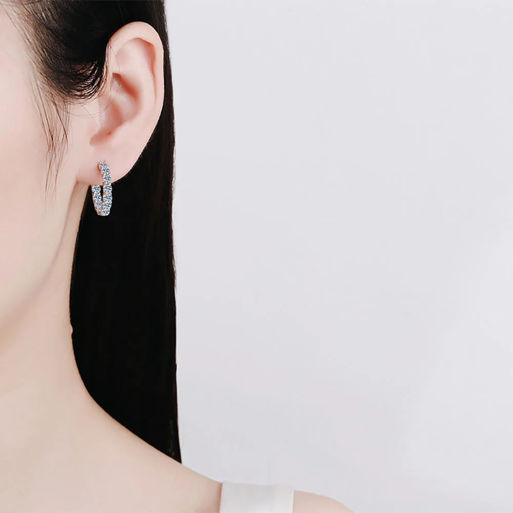 Serenty 2.6cttw D Color 3mm All Moissanite Hoop Earrings For Women S925 Silver Bull Head Wedding Stud Earring Plated 18K Jewelry - Madeinsea©