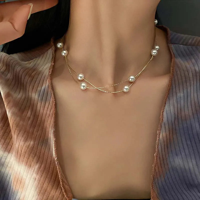 Unique Design French Delicate Simulated Pearl Tassel Necklace For Women Korean Light Luxury Pearl Clavicle Chain Choker Jewelry
