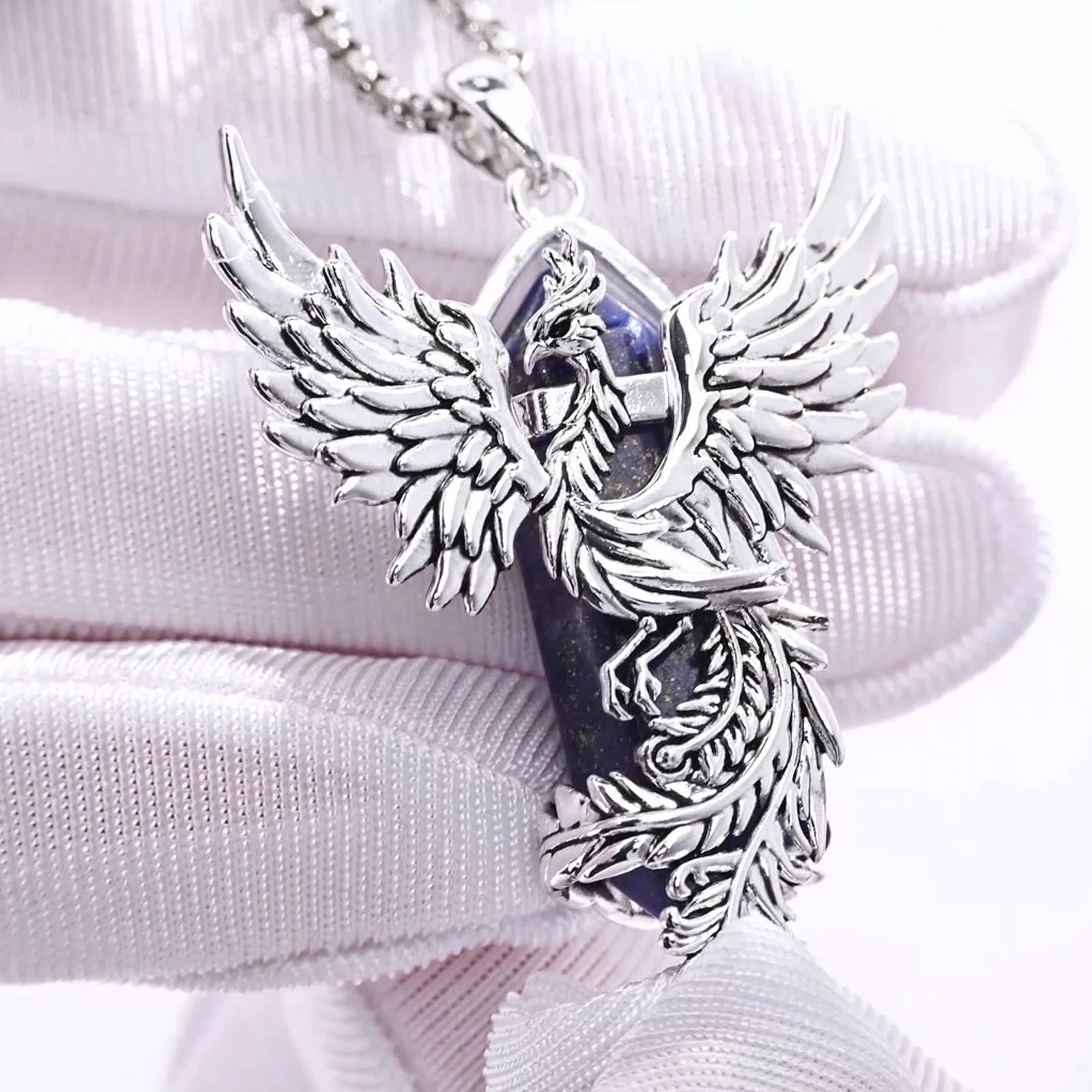 Eudora Phoenix Twining Hexagonal Lapis Lazul Prismatic Necklace Energy Healing Stone Crystal Pendant meditation Jewelry Man Gift