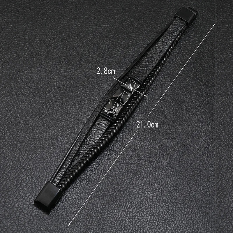 New Men's Leather Braided Bracelet Crack Pyramid Alloy Magnet Buckle Multilayer Leather Bracelet Bracelet