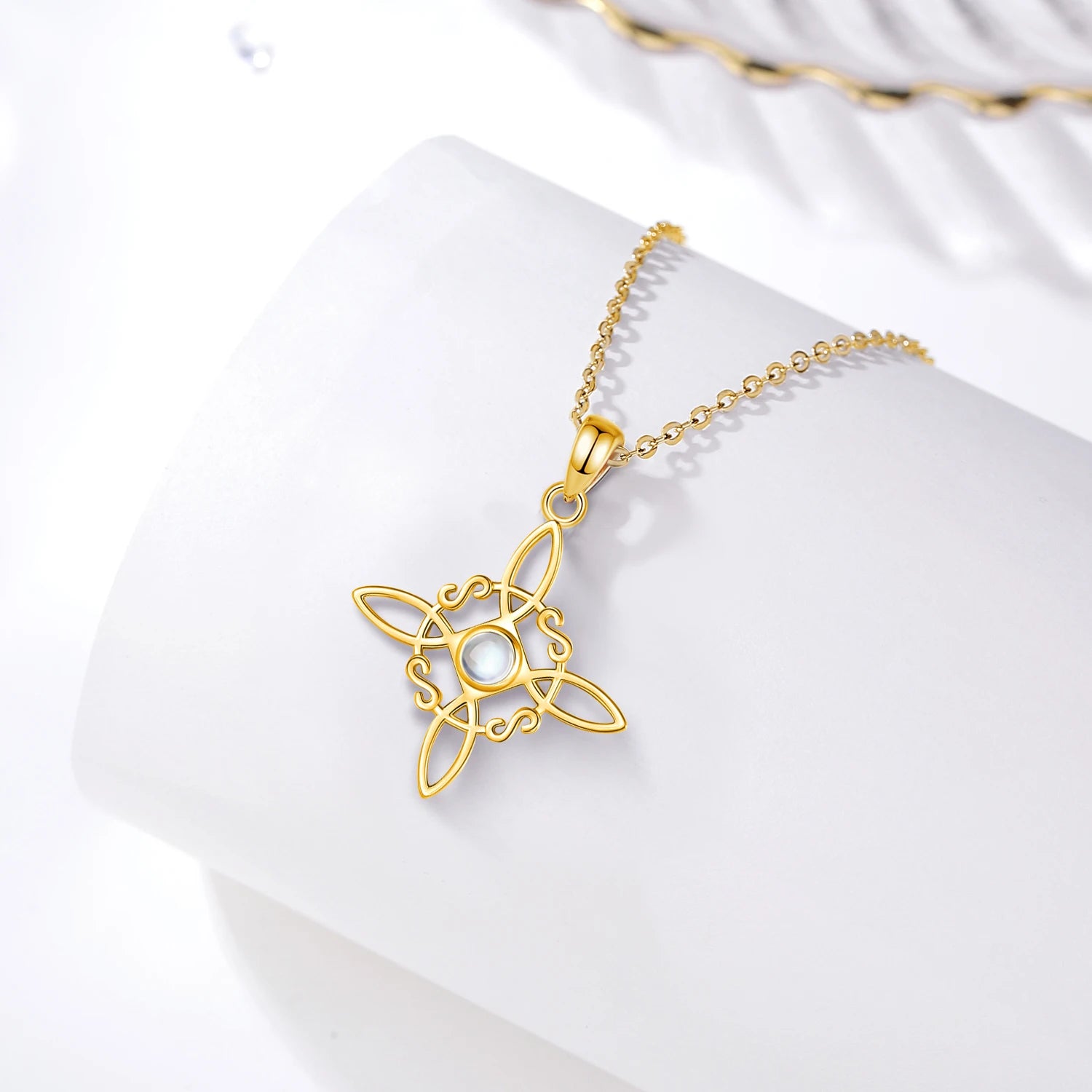 Eudora 925 Sterling Silver Witches Knot Necklace & Earrings 18K Gold Plated Moonstone Celtic Knot Wicca Jewelry Set Women Gift