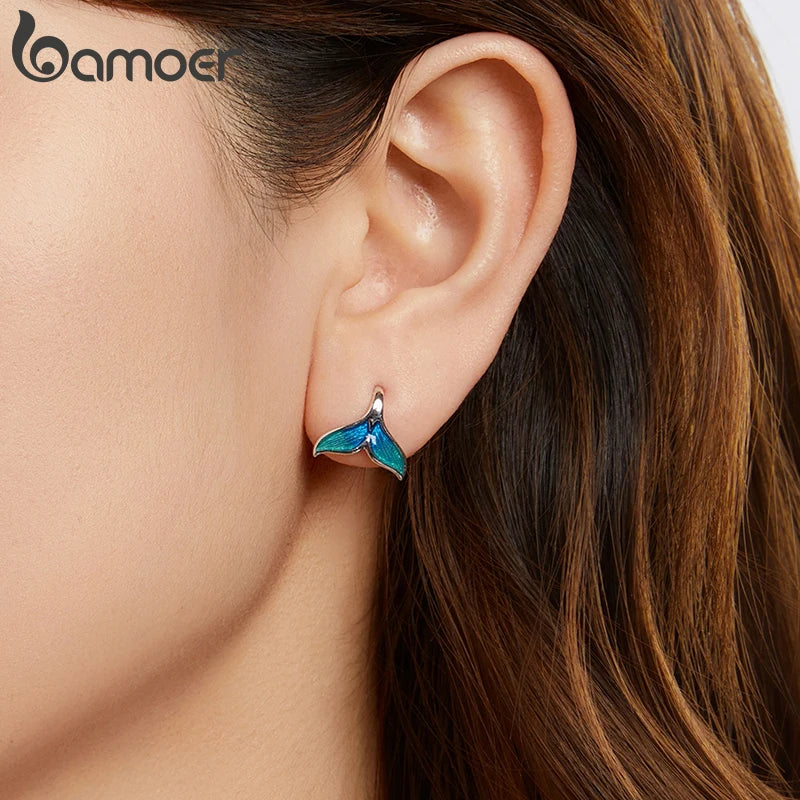 BAMOER Meerjungfrauen-Ohrringe aus 925er Sterlingsilber für Damen und Mädchen, vergoldete, hypoallergene Ohrringe mit Tiermotiven, süßes Schmuckgeschenk