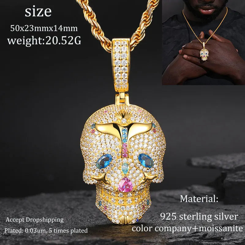 TUHE Unisex S925 Sternanhänger-Halskette mit Moissanit-Eis in Gold- und Silberfarbe – Schmuck für Herren im Hip-Hop-Stil