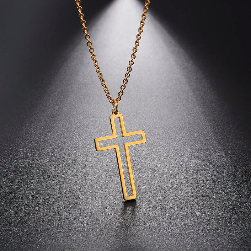 Openwork Cross Pendant Necklace for Women New Fashion Stainless Steel Gold Silver Color Necklace Jewelry Christmas Gift