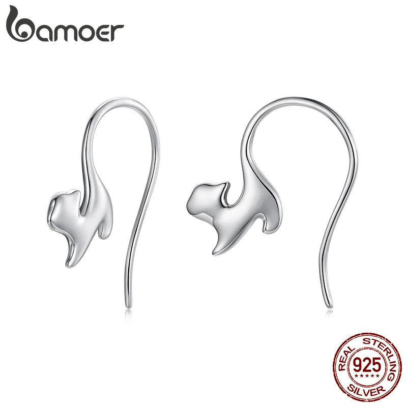 BAMOER Solid 925 Sterling Silver Cat Ear Hooks Jewelry for Women, Hypoallergenic Cute Jewelry Birthday Party Gift for Pet Lovers