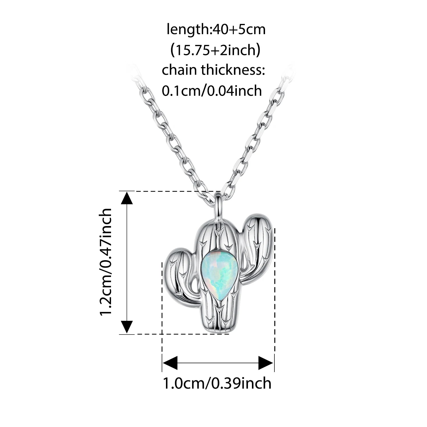 BISAER 925 Sterling Silver Cactus Pendant Necklace Water-drop Opal Chain Plated White Gold For Women Party Fine Jewelry ECN536