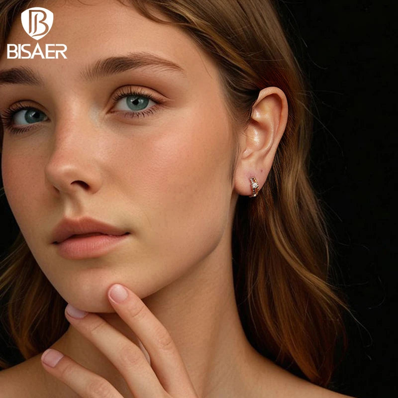 BISAER Exquisite Halo Stud Earrings 925 Sterling Silver Moissanite Two-tone Hoop Earrings for Women Engagement Fine Jewelry Gift