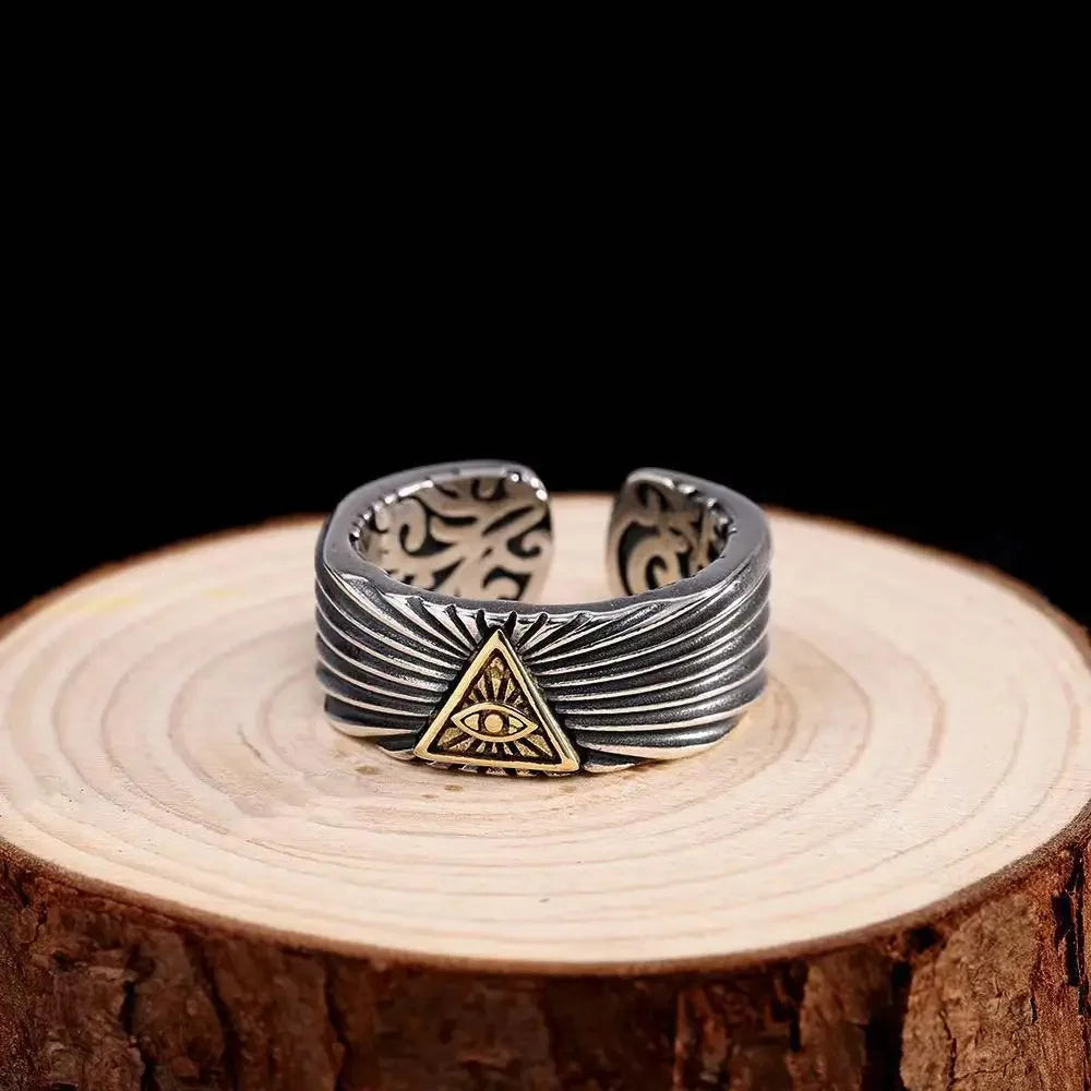 Retro Golden Eye of Providence Ring For Men Women Punk Gothic Adjustable Open Ring Unisex Alloy Jewelry Fashion Accessories Gift