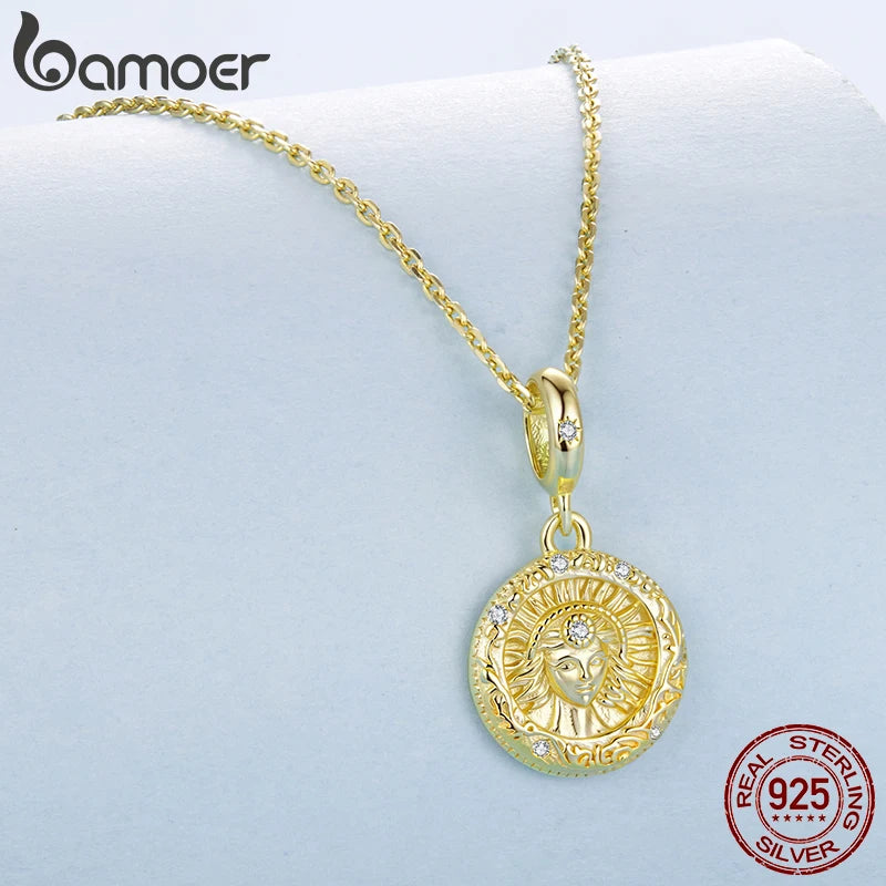 Bamoer Sonnengöttinnen-Anhänger aus 925er Sterlingsilber, 18 Karat vergoldete Zirkonia-Perlen, DIY-Armbandzubehör für Frauen und Mütter