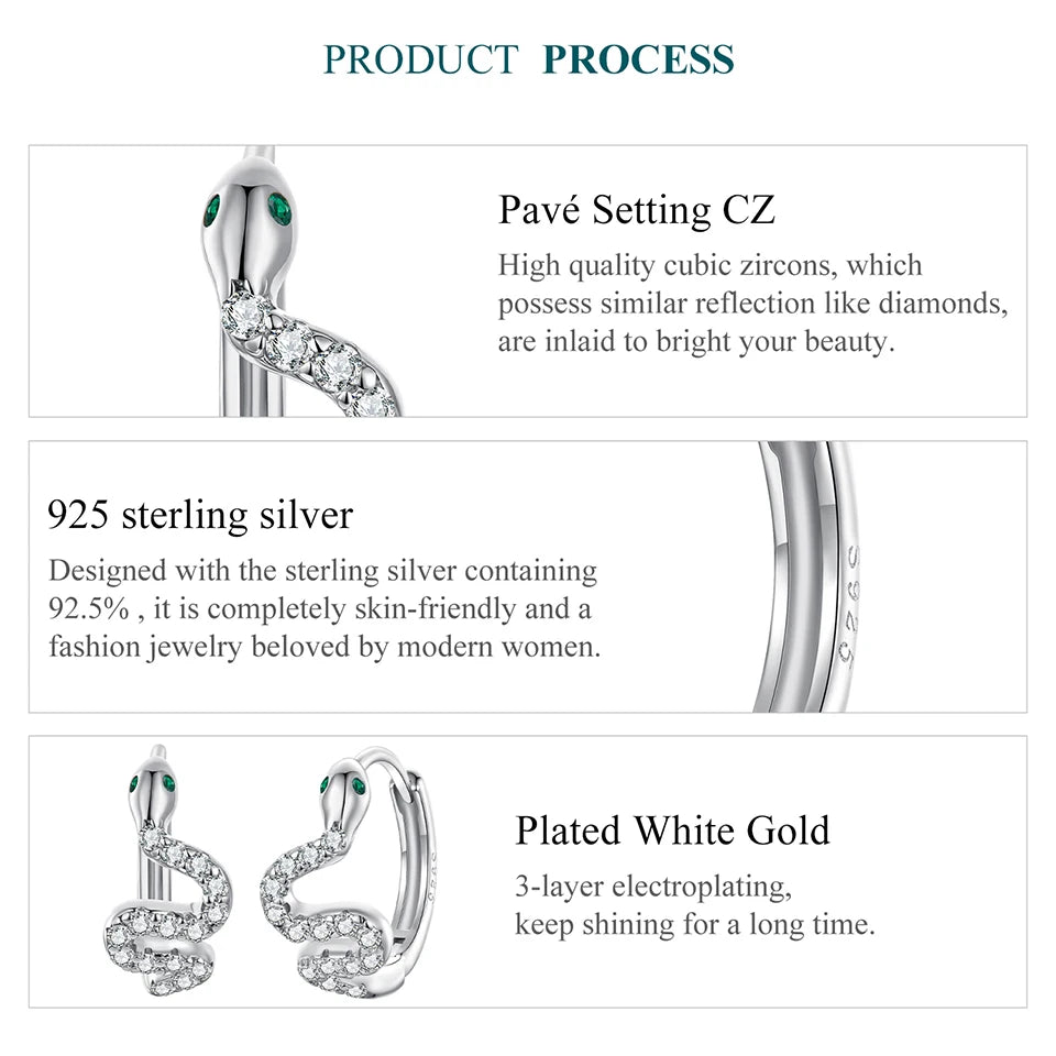 WOSTU 925 Sterling Silver Snake Huggies Earrings For Women, Hypoallergenic Cubic Zirconia Hoop Earring Party Night Out Gift
