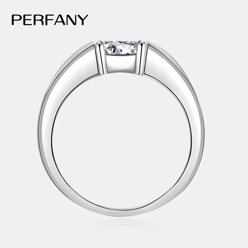 PERFANY 0.5/1CT Moissanite Ring for Men S925 Pure Silver Laboratory Cultivated Diamond Engagement Ring Classic Wedding Jewelry - Madeinsea©