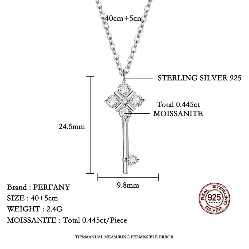 PERFANY All Moissanite Necklace for Women S925 Pure Silver Laboratory Diamond Key Pendant Luxury Fashion Jewelry Party Gift - Madeinsea©
