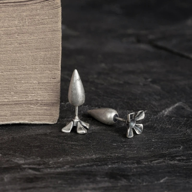 MKENDN 100% 925 Sterling Silver Creative Retro Carrot Stud Earring Punk Street Style Ear Pin for Women Men Party Jewelry Gifts