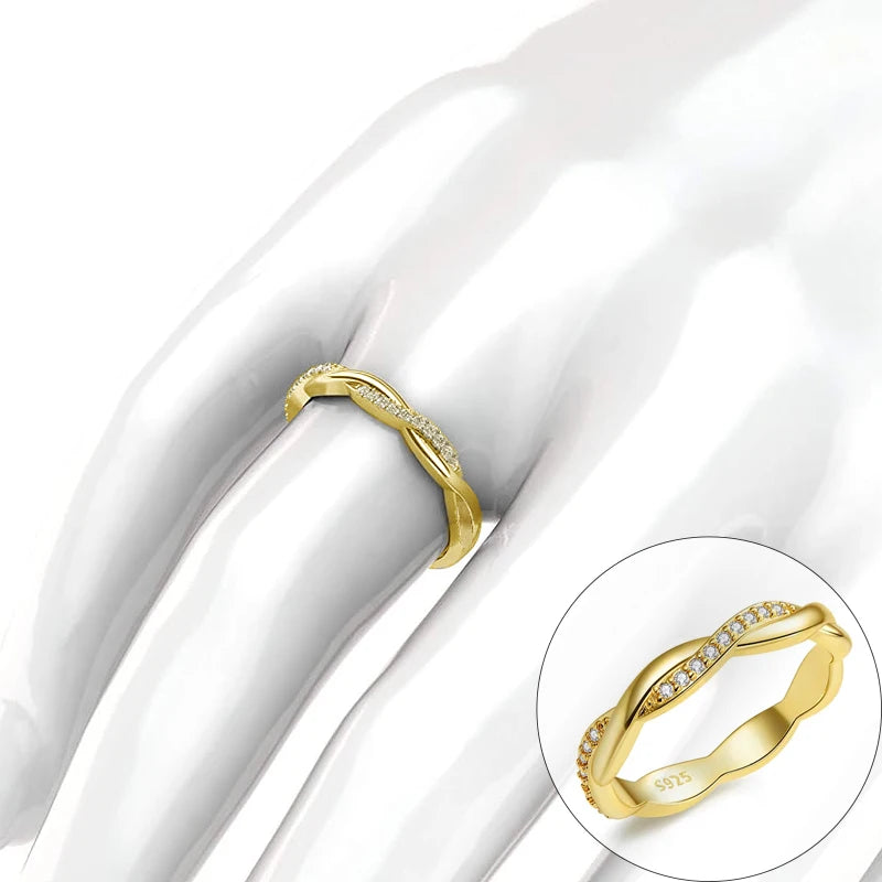 BAMOER 925 Sterling Silber Twisted Vine Zirkonia Eternity-Ring für Damen, 3 Farben