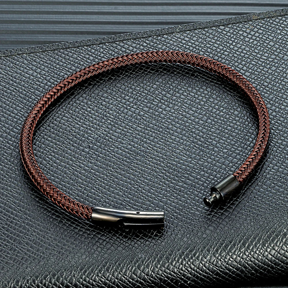 MKENDN Punk Simple Style Men Jewelry Coffee Non-fading Steel Wire Rope Bracelet Classic Cuff Charm Bracelet for Men Male Gifts